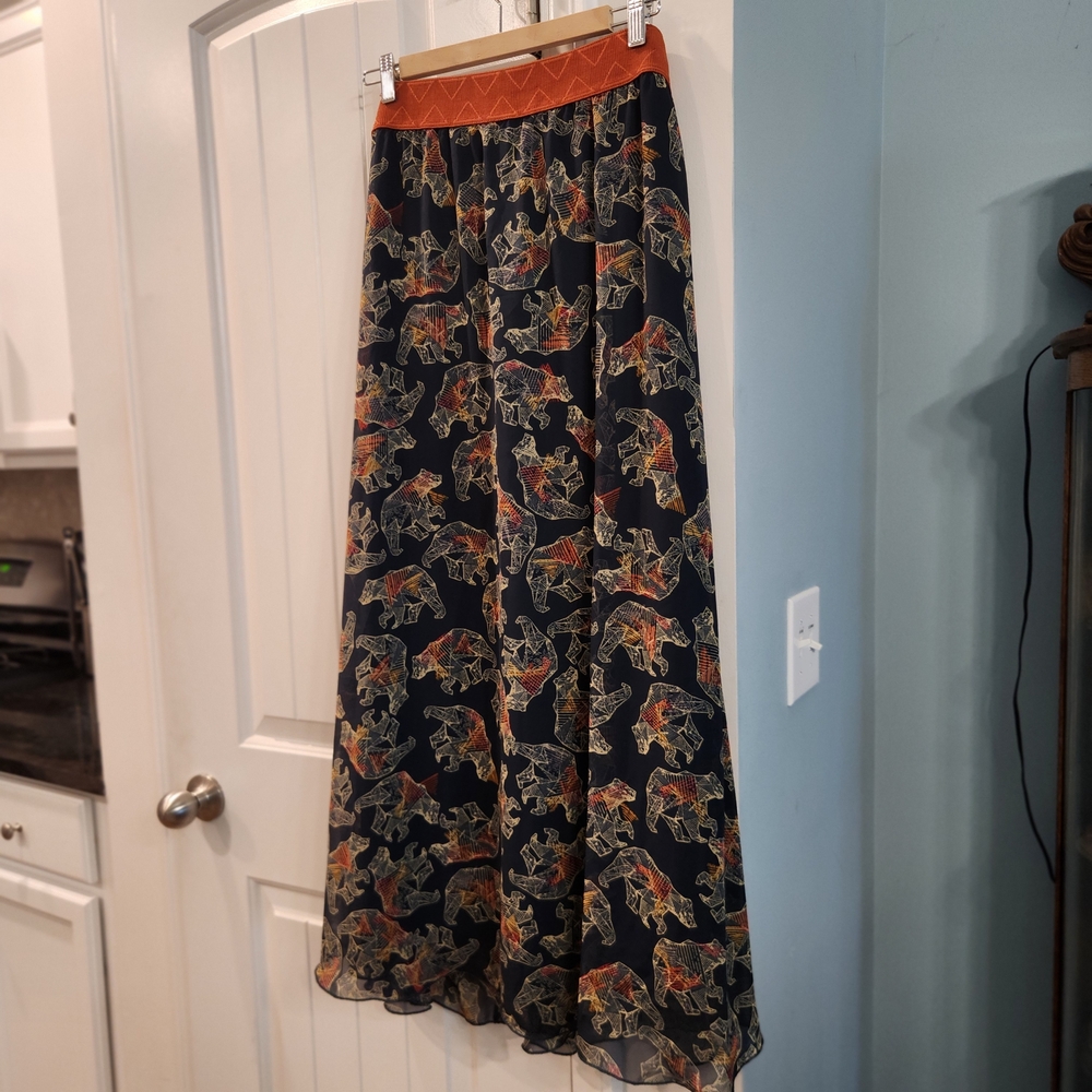 LuLaRoe Black and Orange Floral Maxi Skirt